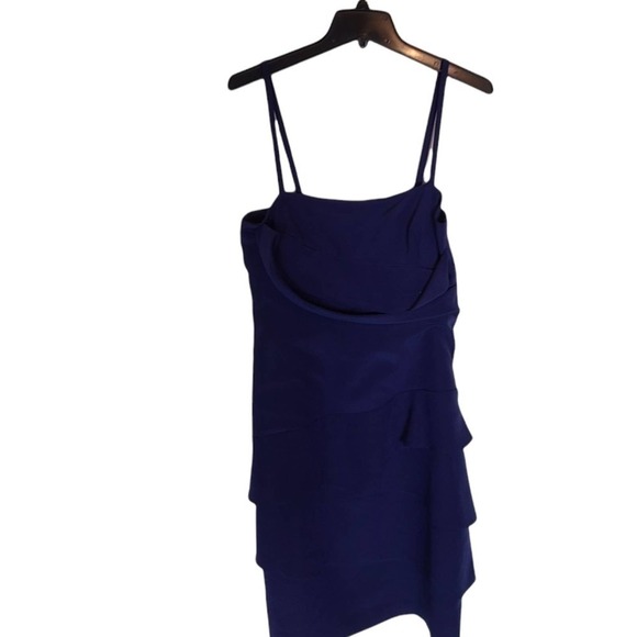 Pinko Navy Blue Square Neck Ruched Ruffle Hem Cocktail Mini Dress Small NWT - Picture 6 of 9